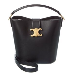 Celine Louise Small Leather Bucket Bag, Black